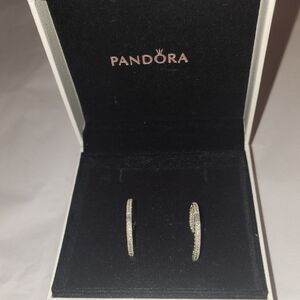 Pandora Elegant Silver Earrings with Sparkling Accents